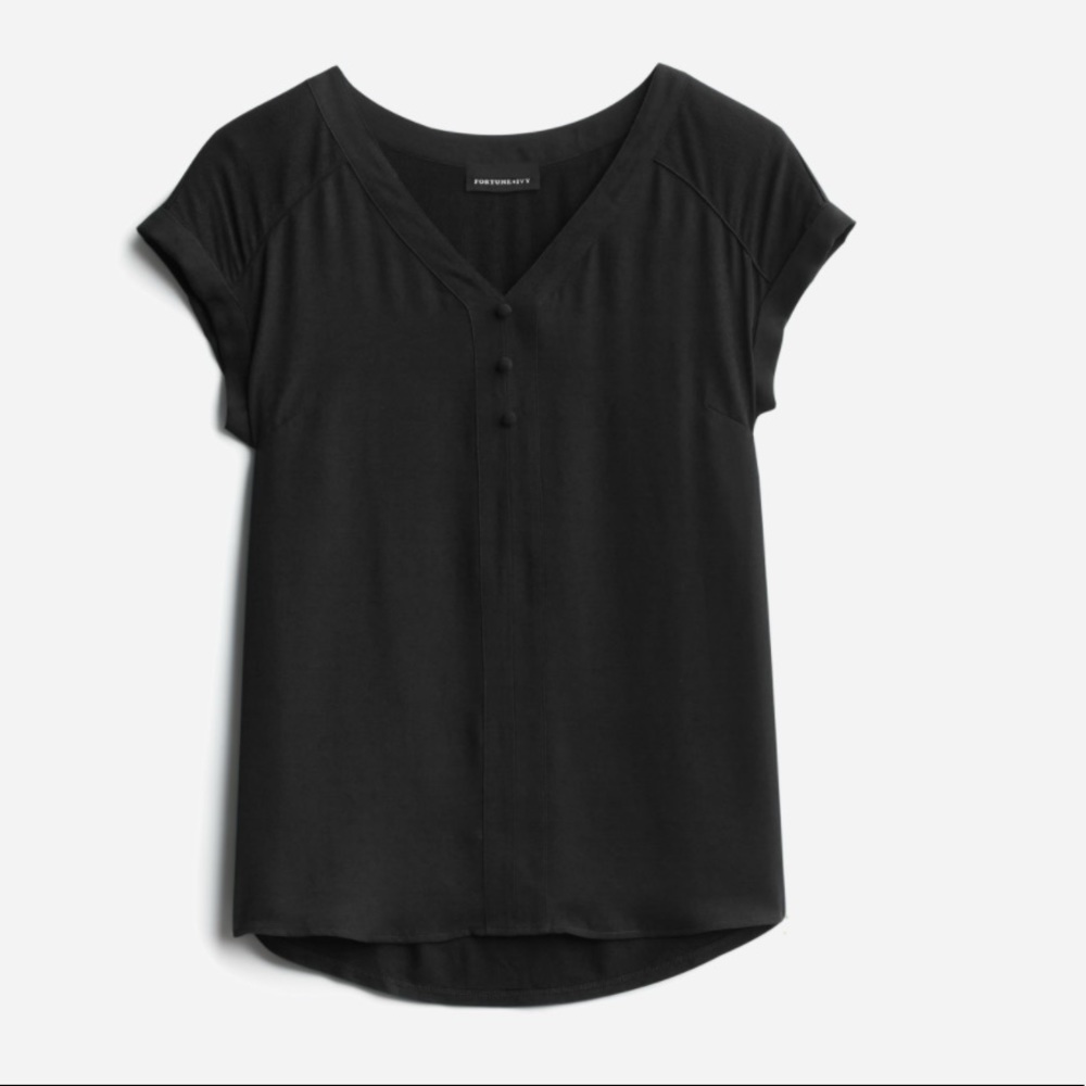 Fortune+Ivy Helina Mixed Material Blouse XL Black